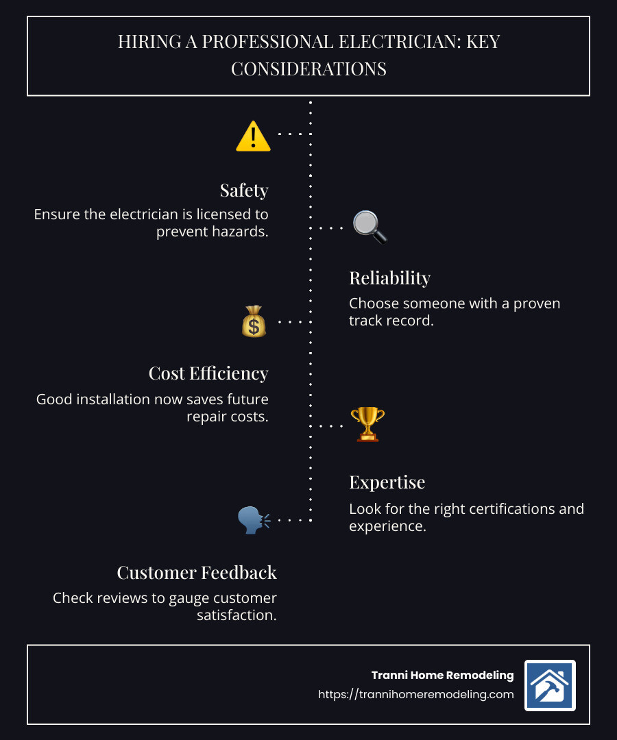 Checklist for hiring a professional electrician - professional electrician near me infographic infographic-line-5-steps-dark