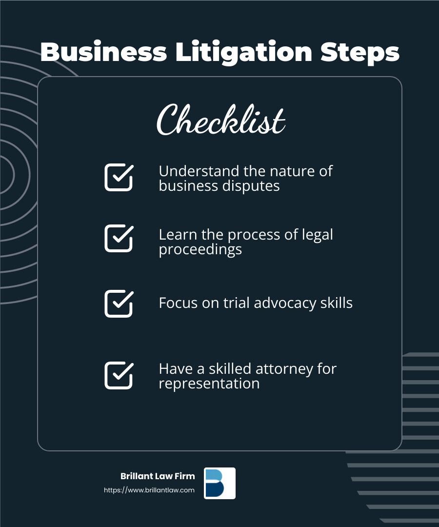 f4d48454b087d46f21d66dba211b5dfc5d39da68 Navigating Business Litigation: Local Attorneys at Your Service Navigate business litigation with ease. Find a Business litigation attorney near me for expert legal advice and personalized strategies. Trial advocacy involves presenting your case effectively in court. - Business litigation attorney near me infographic checklist-dark-blue