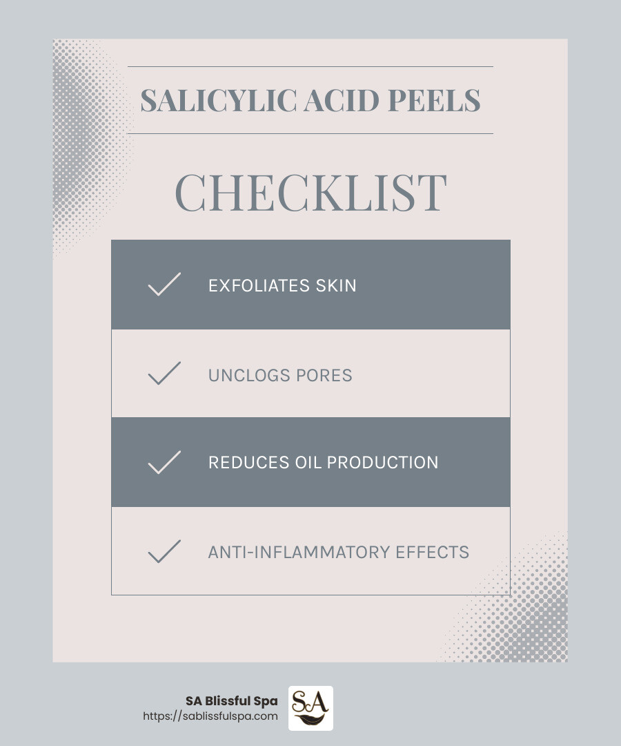 Salicylic acid peels offer effective acne treatment - can chemical peels help with acne infographic checklist-light-blue-grey