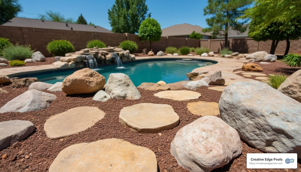 Decorative rock around a pool area - pool landscaping ideas