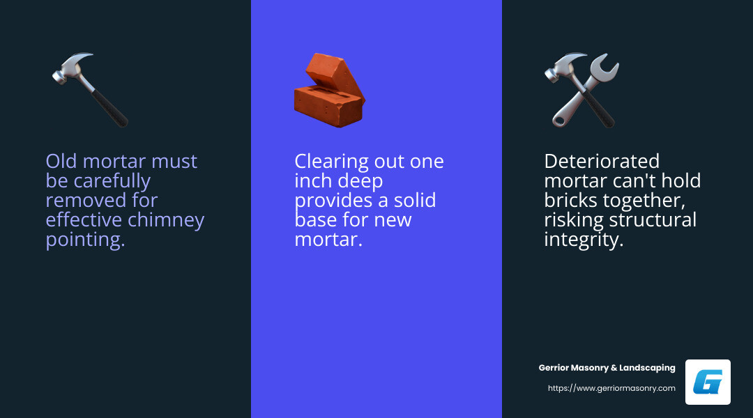 Mortar removal is the first step in chimney pointing - chimney pointing infographic 3_facts_emoji_blue