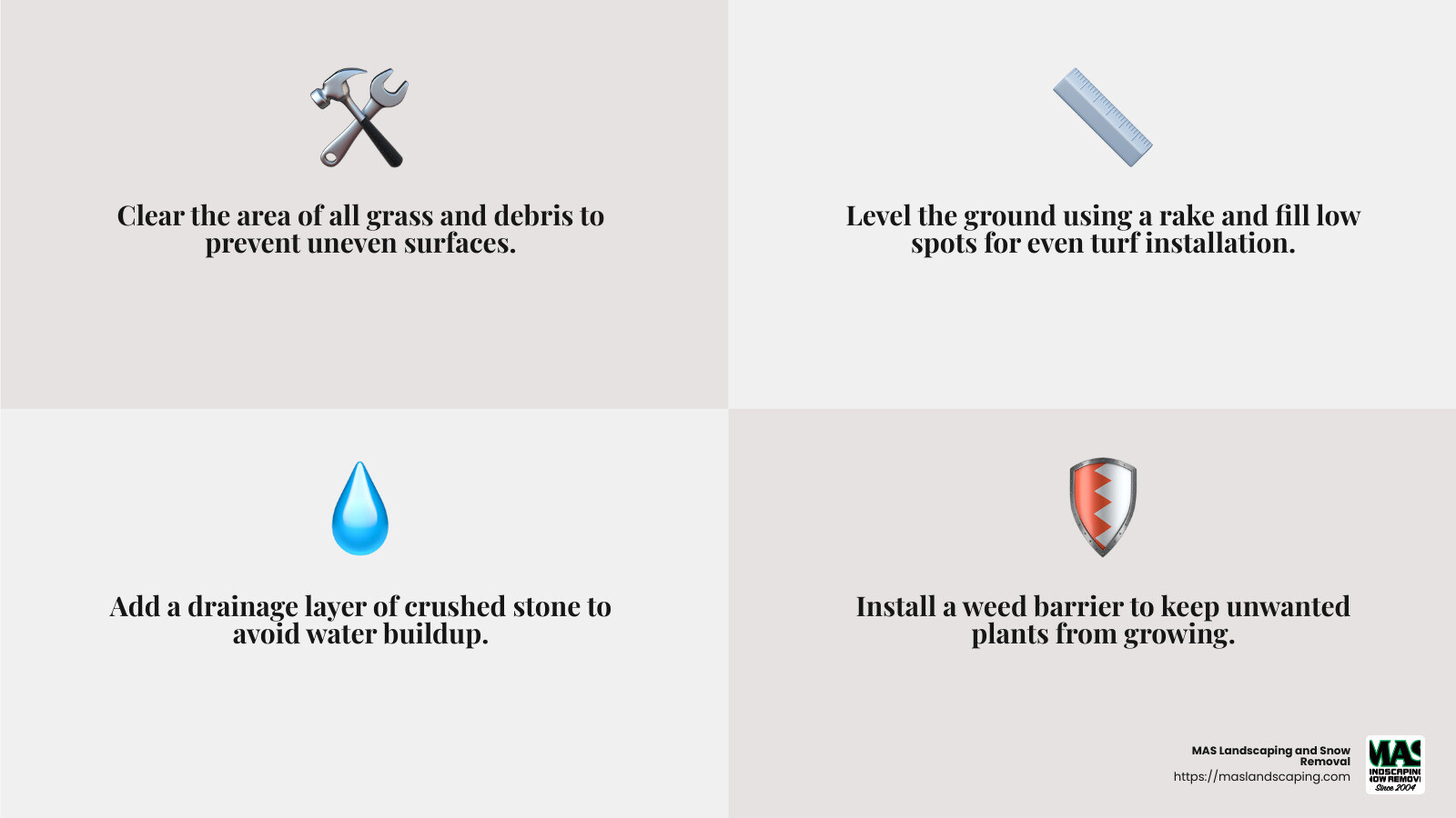 Weed Barrier Installation - putting artificial grass infographic 4_facts_emoji_grey