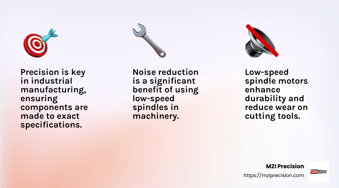 MZI Precision's commitment to exceptional service and support - low speed spindle motor infographic 3_facts_emoji_light-gradient