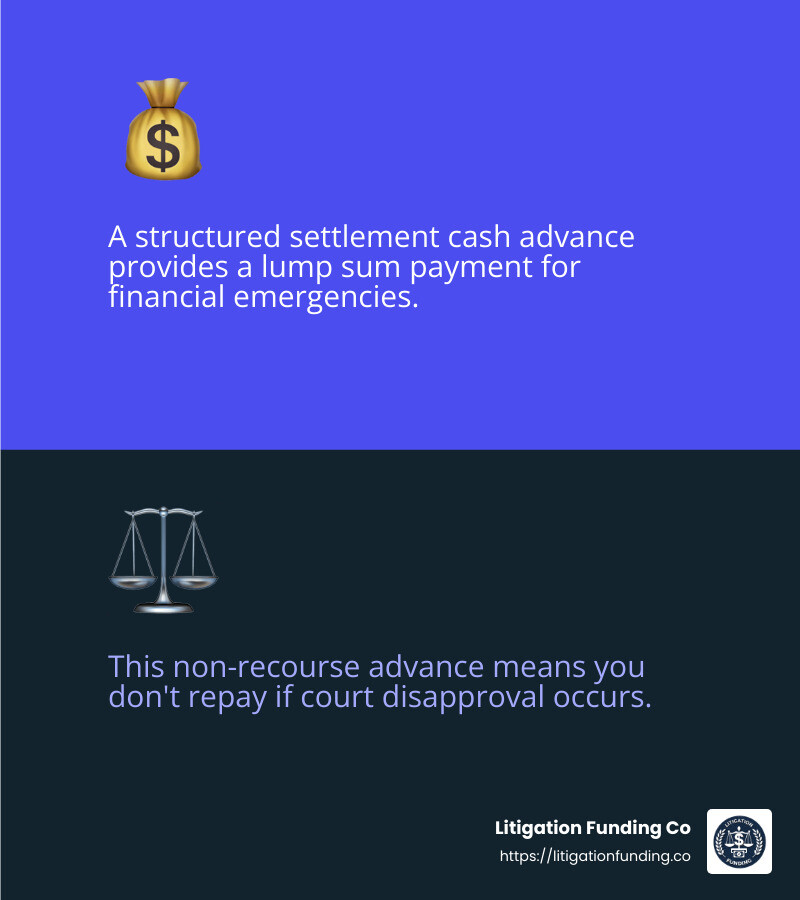 Structured settlements provide financial relief through a lump sum, offering immediate access to funds in times of need. - Structured settlement cash advance infographic 2_facts_emoji_blue