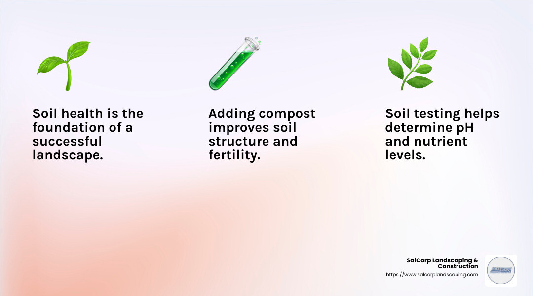 Soil Health is crucial for a thriving landscape - new construction landscaping infographic 3_facts_emoji_light-gradient