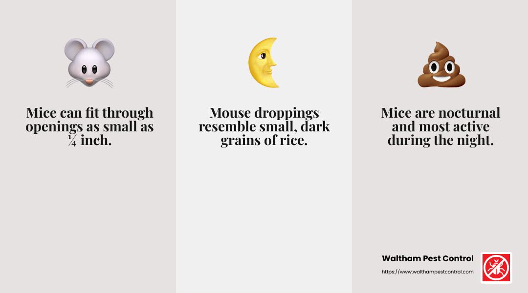 Mice Droppings - exterminator for mice and roaches infographic 3_facts_emoji_grey