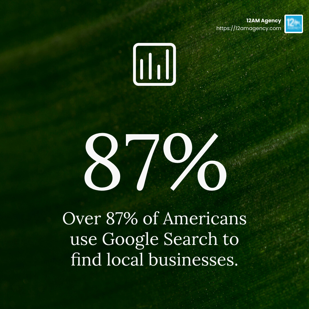 Stat: Over 87% of Americans use Google Search - google business page manager infographic simple-stat-green