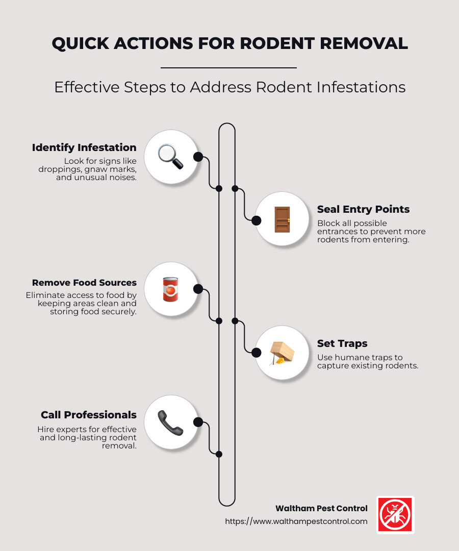 Infographic explaining quick actions for rodent removal - rodent removal near me infographic infographic-line-5-steps-neat_beige