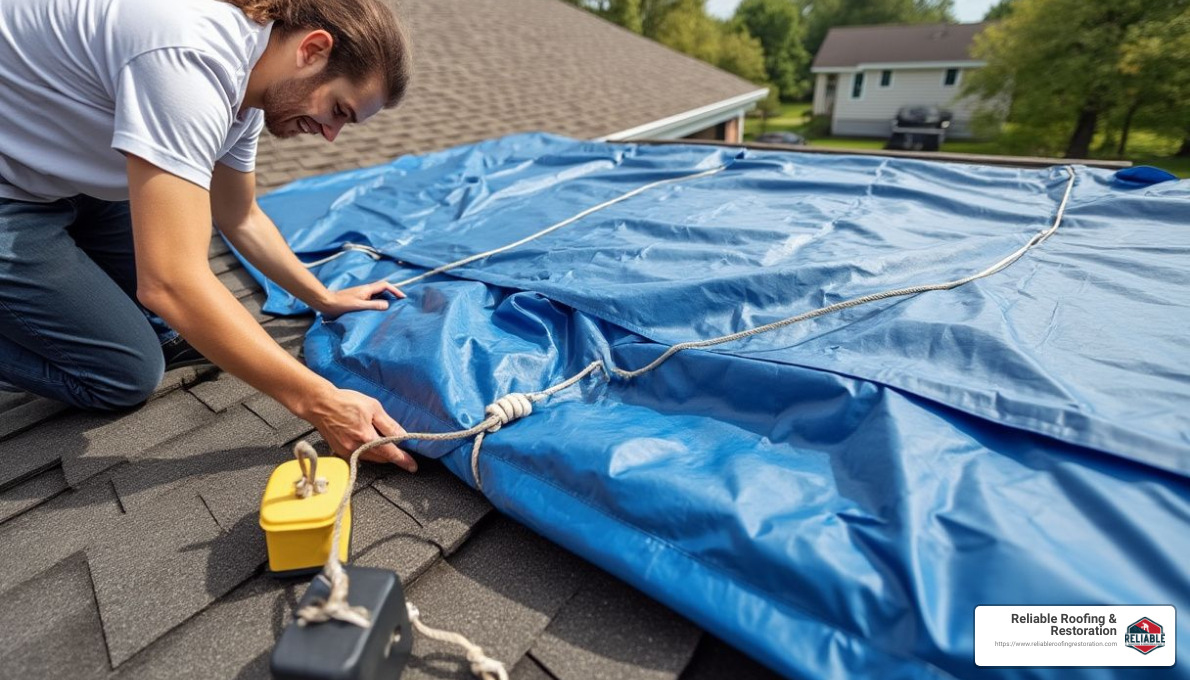 Tarp application process - Emergency roof repair Richmond Tarp application process - Emergency roof repair Richmond