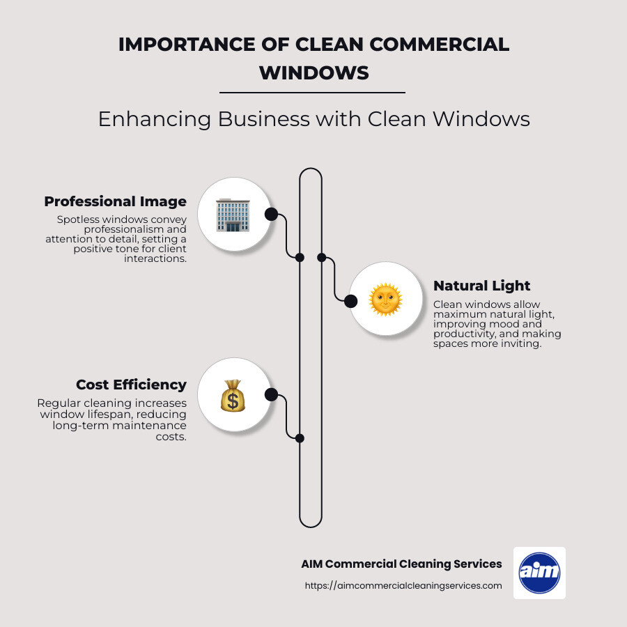 importance of clean commercial windows infographic illustrating improved professionalism, natural light, employee productivity, and window longevity - best way to clean commercial windows infographic infographic-line-3-steps-neat_beige