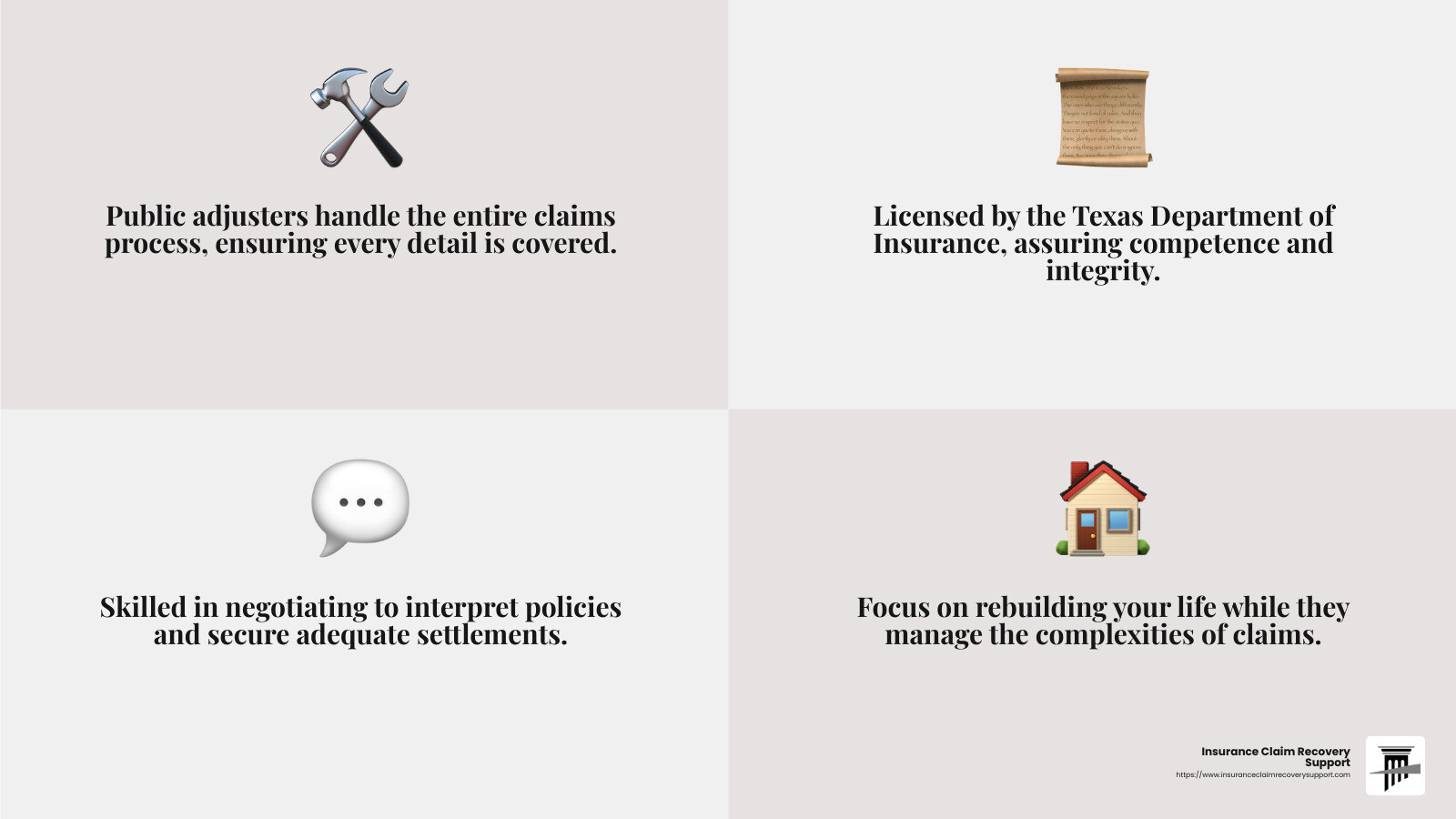 Public Insurance Adjuster Negotiation Skills - public insurance adjuster Texas infographic 4_facts_emoji_grey