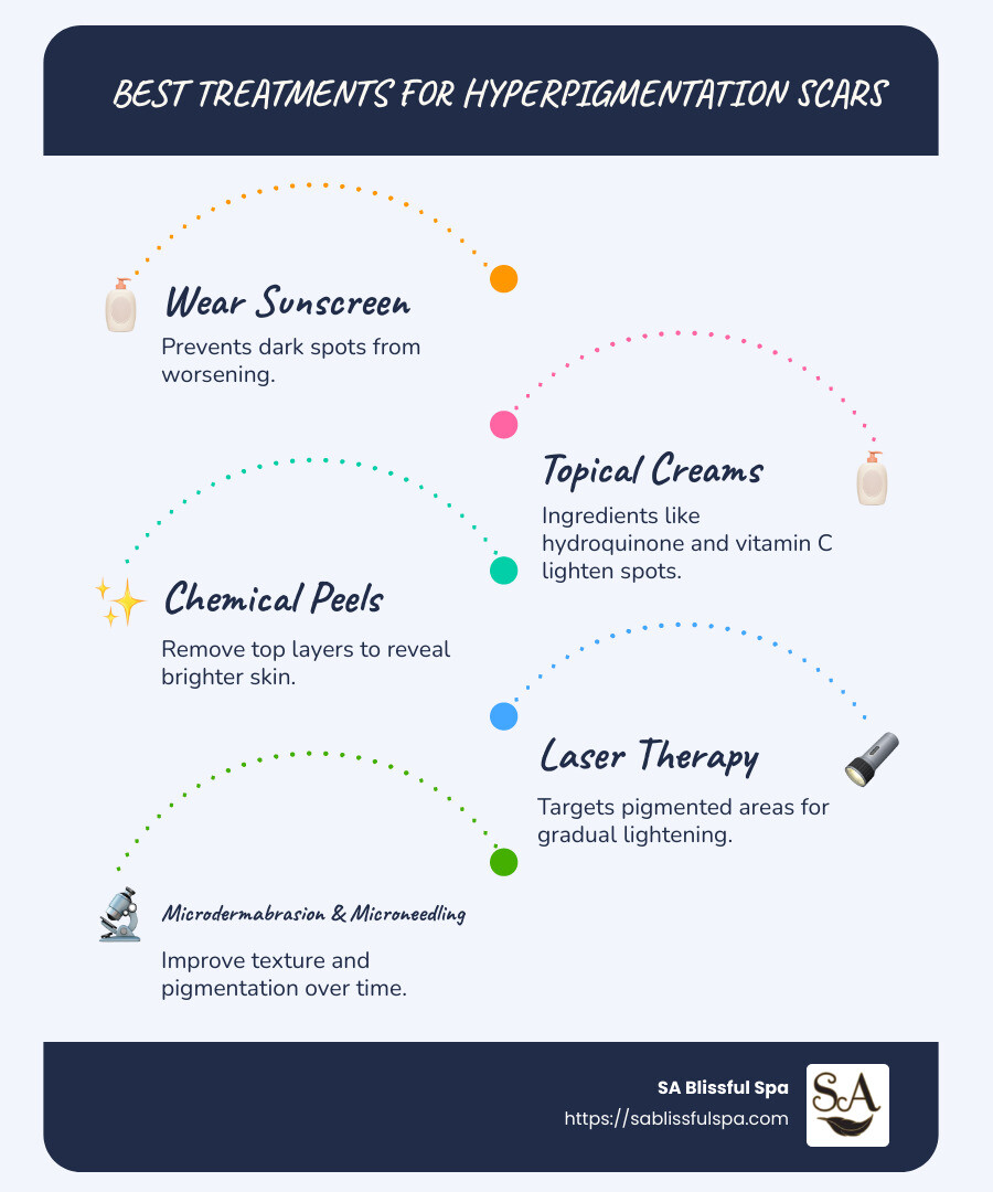 Effective treatments for hyperpigmentation scars summary - best treatment for hyperpigmentation scars infographic infographic-line-5-steps-blues-accent_colors