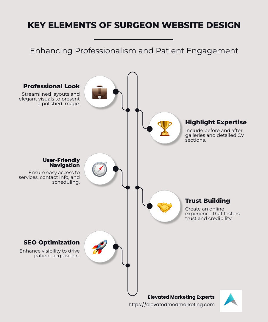 visual infographic summarizing professional design elements, expertise demonstration, user-friendly layout for surgeon websites, and benefits for patient acquisition and retention - website design for surgeons infographic infographic-line-5-steps-neat_beige visual infographic summarizing professional design elements, expertise demonstration, user-friendly layout for surgeon websites, and benefits for patient acquisition and retention - website design for surgeons infographic infographic-line-5-steps-neat_beige