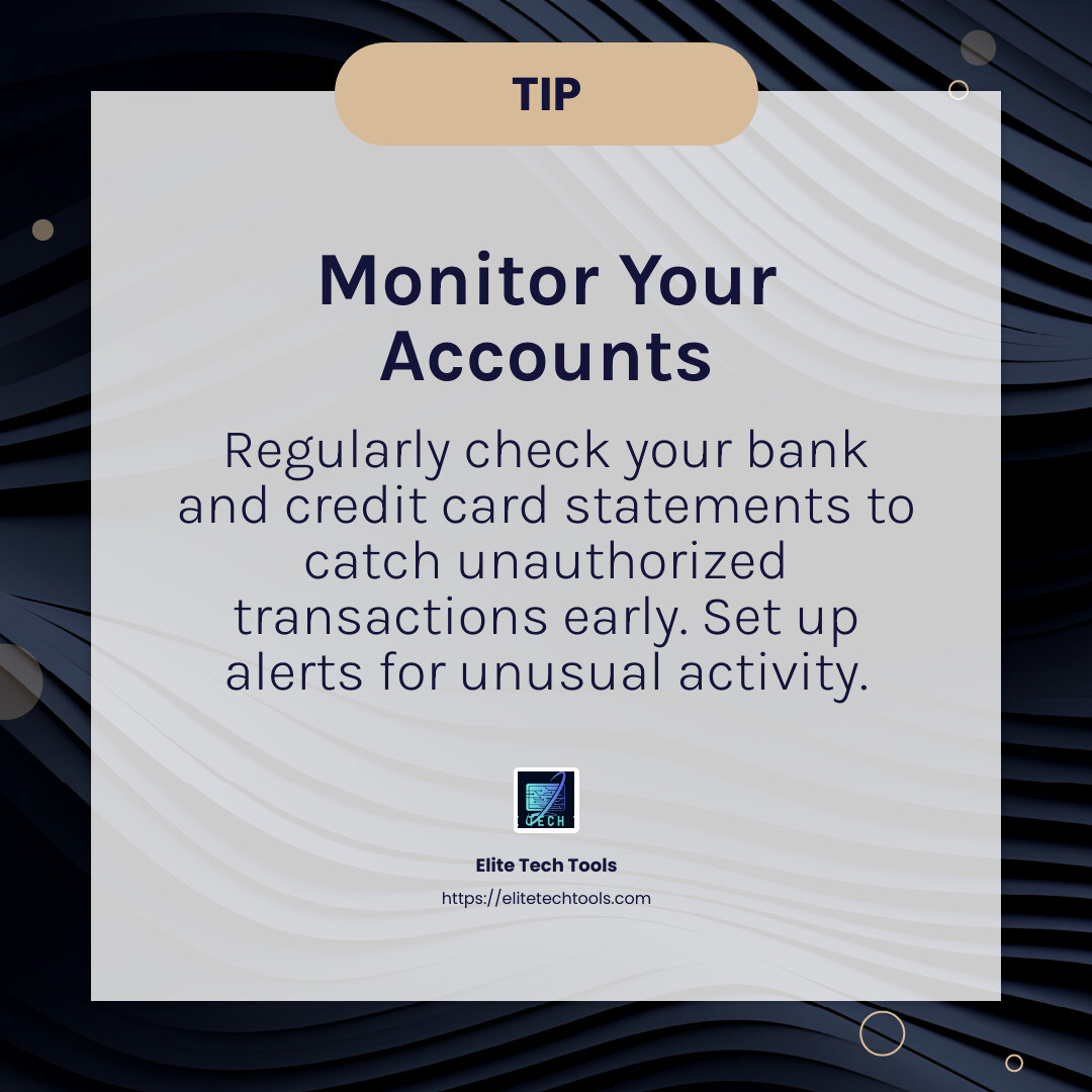 Setting up bank alerts can help detect fraud early - clone credit cards infographic simple-info-card-dark