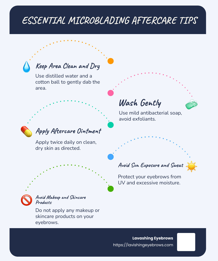 Infographic detailing microblading aftercare tips including cleaning, avoiding sun exposure, and not picking at scabs - Microblading aftercare tips infographic infographic-line-5-steps-blues-accent_colors Infographic detailing microblading aftercare tips including cleaning, avoiding sun exposure, and not picking at scabs - Microblading aftercare tips infographic infographic-line-5-steps-blues-accent_colors