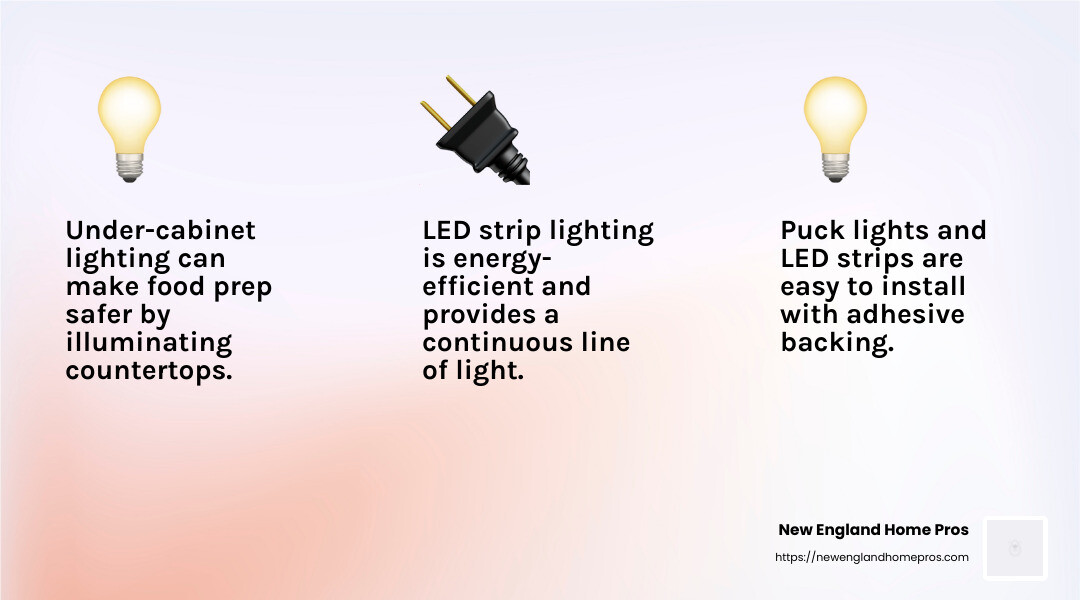 LED strip lighting is a versatile and energy-efficient choice for under-cabinet lighting. - upgrade kitchen cabinets infographic 3_facts_emoji_light-gradient