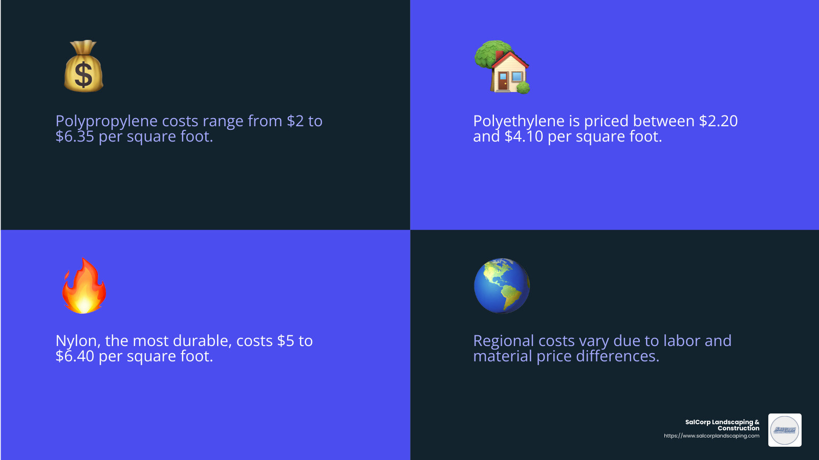 Cost Comparison of Artificial Grass Materials - artificial lawn cost per square metre infographic 4_facts_emoji_blue