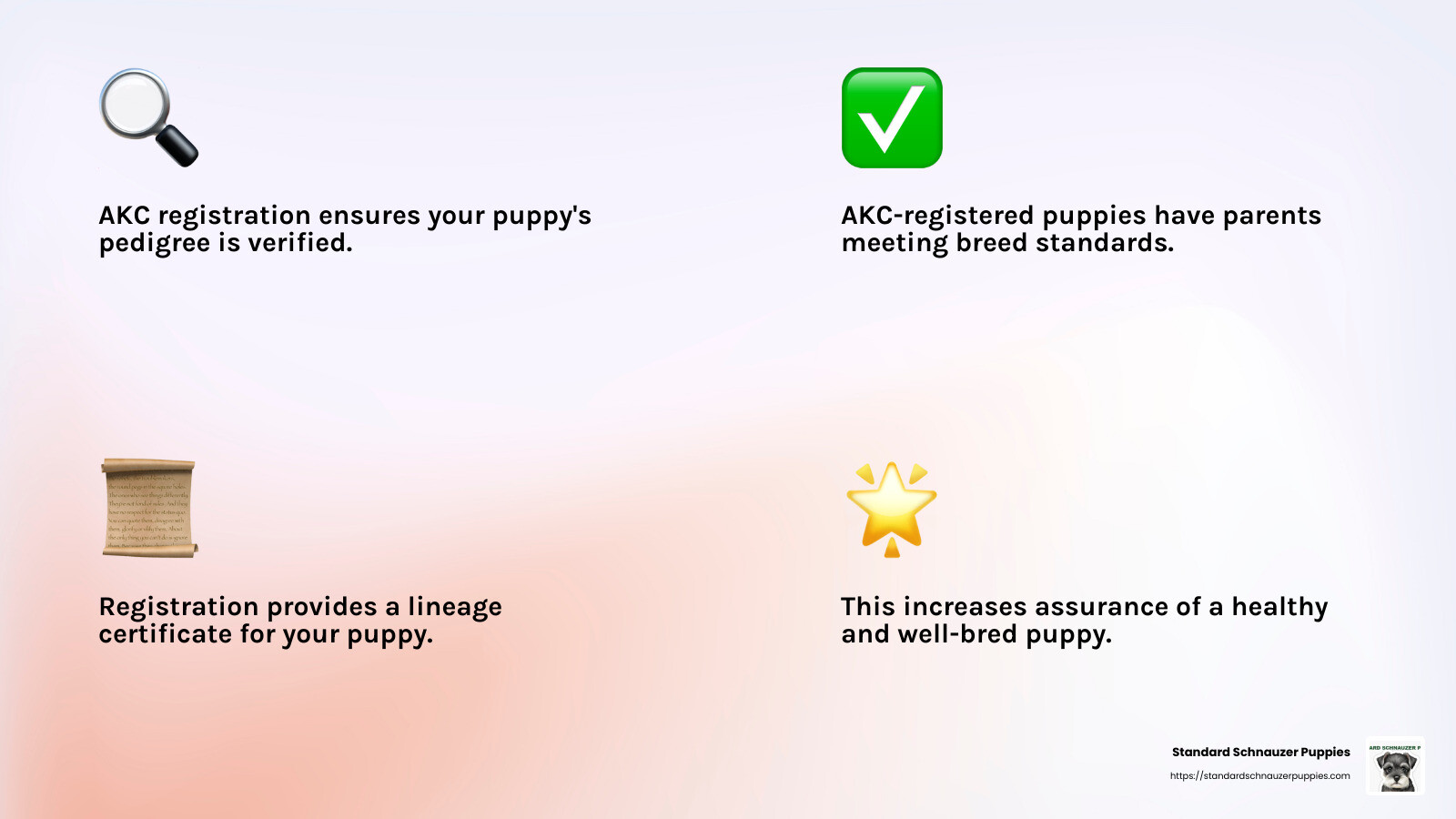 AKC Registration Importance - standard schnauzer for sale florida infographic 4_facts_emoji_light-gradient