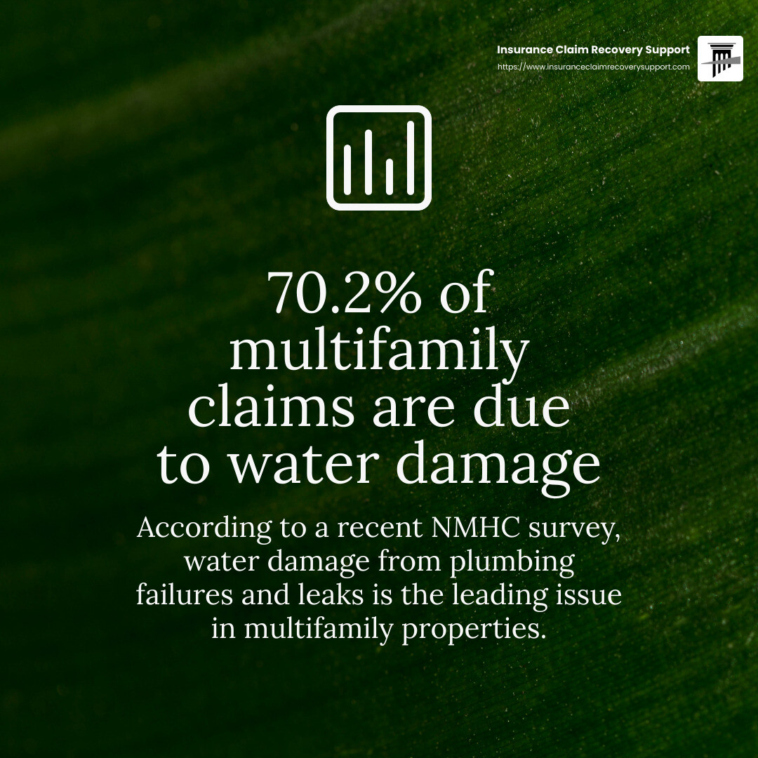 Water damage claim statistics - Apartment and Multifamily Claims infographic simple-stat-green