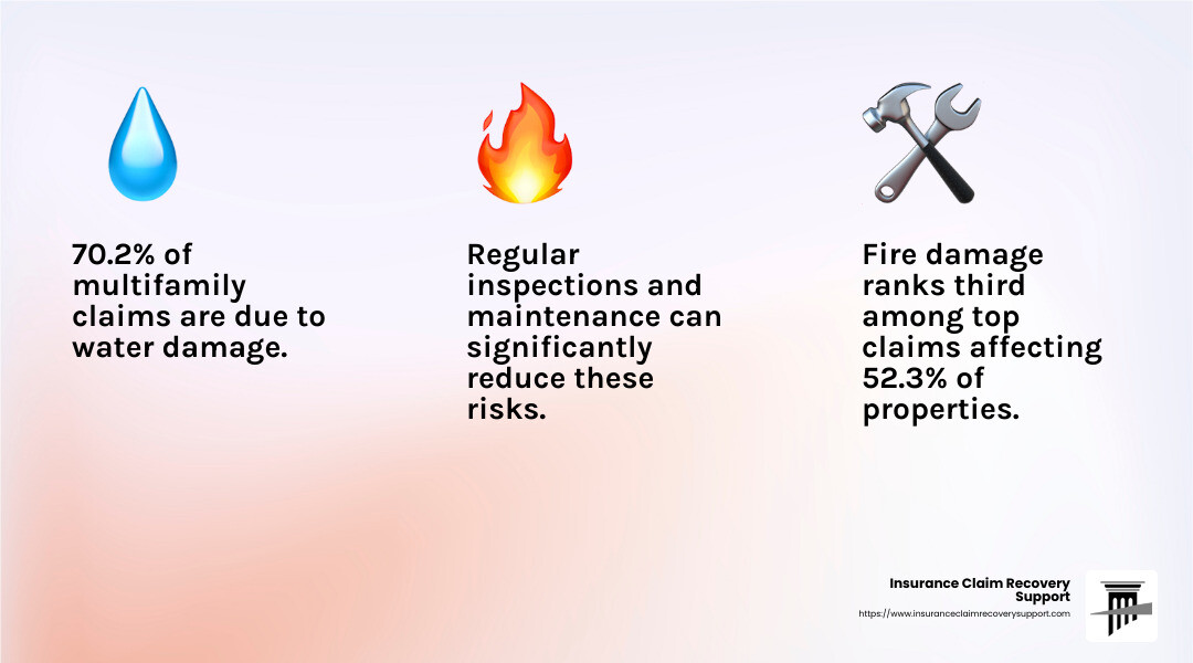 Fire damage claim statistics - Apartment and Multifamily Claims infographic 3_facts_emoji_light-gradient