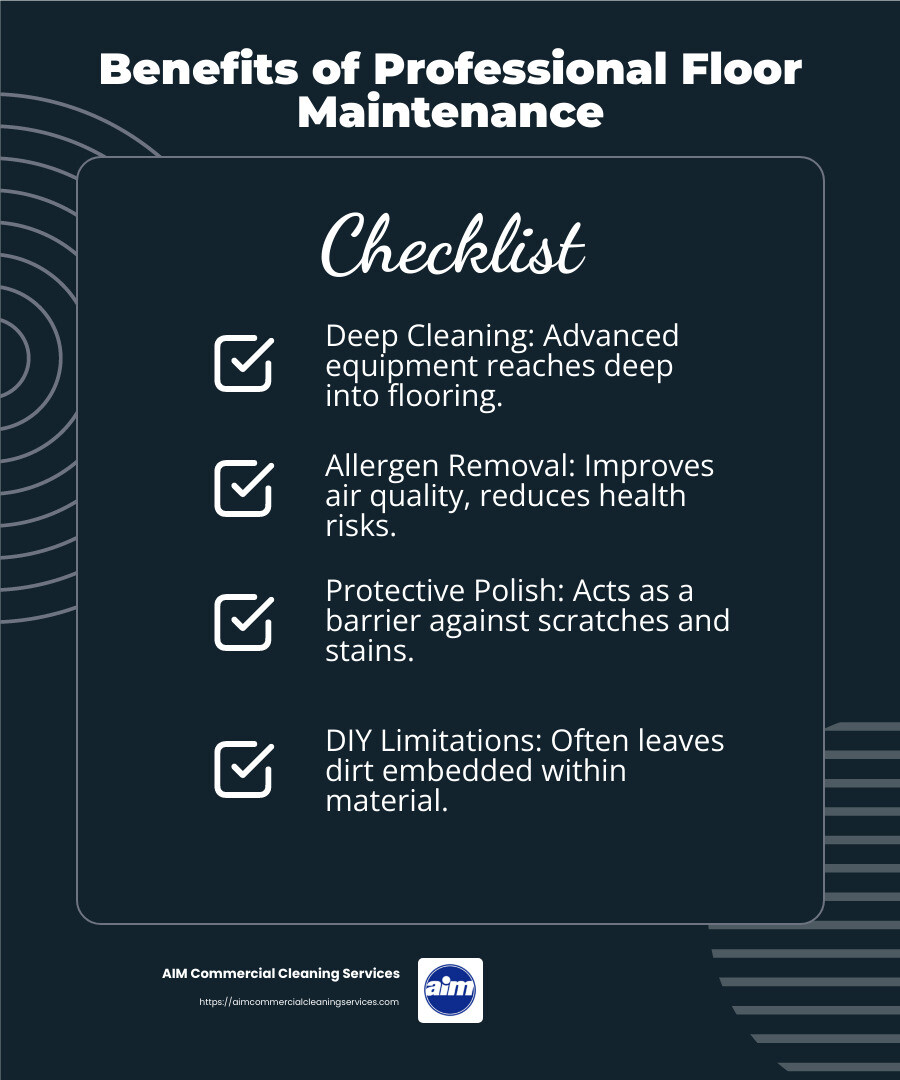 Benefits of Professional Floor Maintenance - floor maintenance services infographic checklist-dark-blue