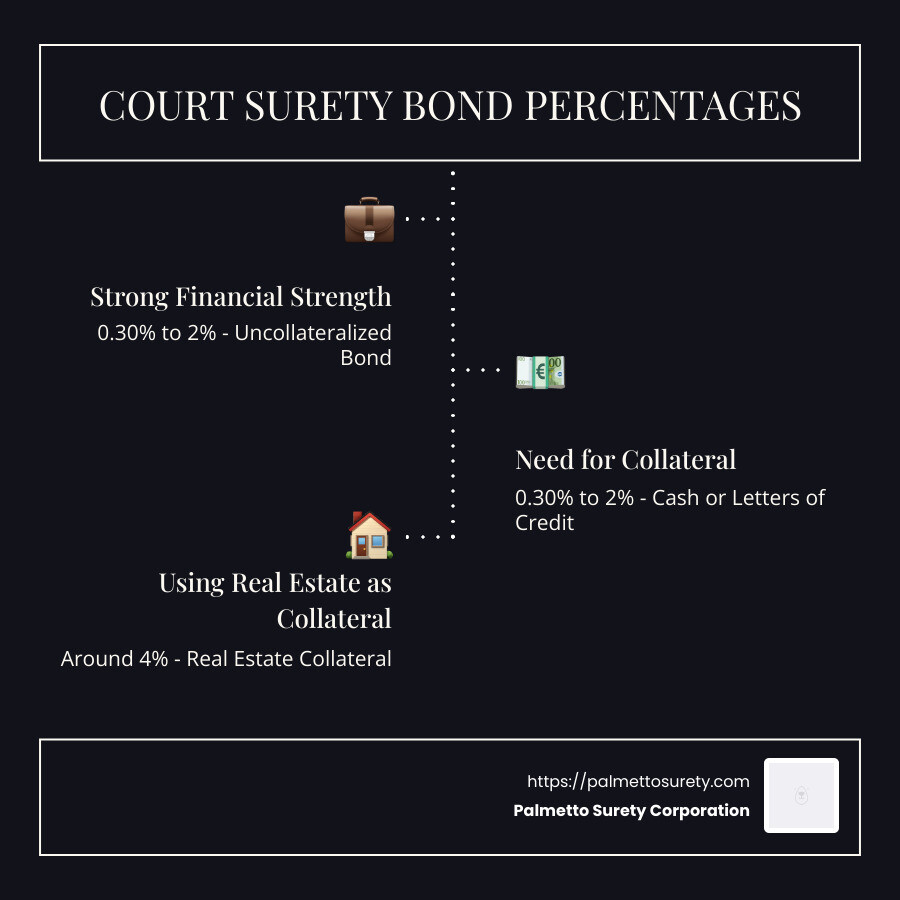 Comparison of surety bond percentage ranges for various financial conditions for court cases - how much a percentage is a surety bond for court infographic infographic-line-3-steps-dark Comparison of surety bond percentage ranges for various financial conditions for court cases - how much a percentage is a surety bond for court infographic infographic-line-3-steps-dark