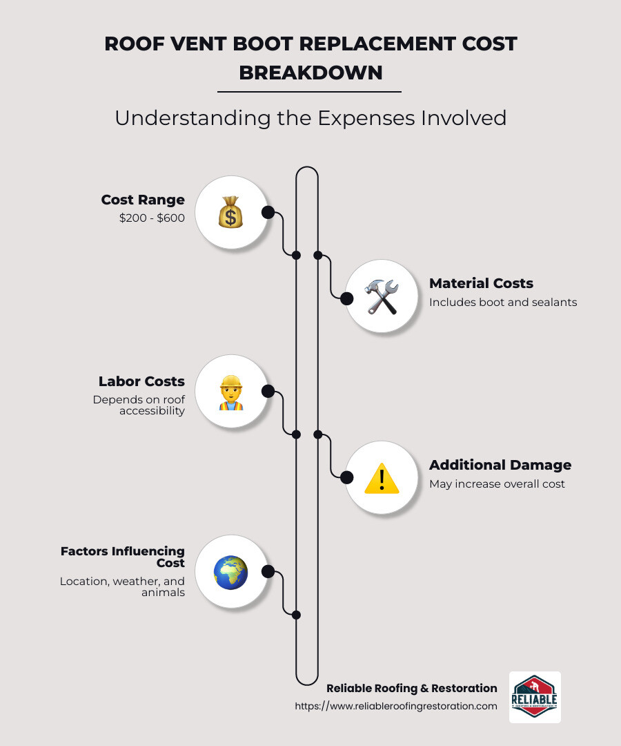Cost Range for Roof Vent Boot Replacement: $200-$600, Factors: Roof Accessibility, Additional Damage - What Does It Cost to Replace a Roof Vent Boot infographic infographic-line-5-steps-neat_beige Cost Range for Roof Vent Boot Replacement: $200-$600, Factors: Roof Accessibility, Additional Damage - What Does It Cost to Replace a Roof Vent Boot infographic infographic-line-5-steps-neat_beige
