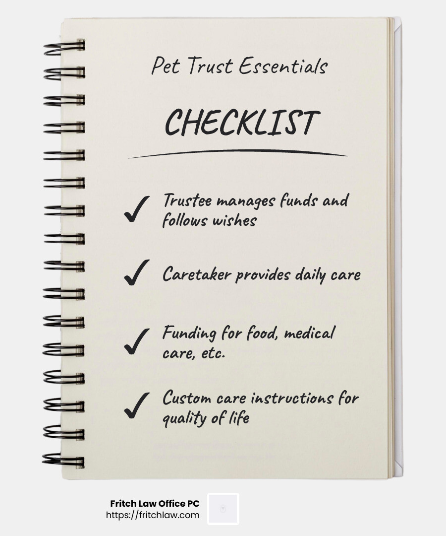 Pet Trust Components - pet trust attorney infographic checklist-notebook