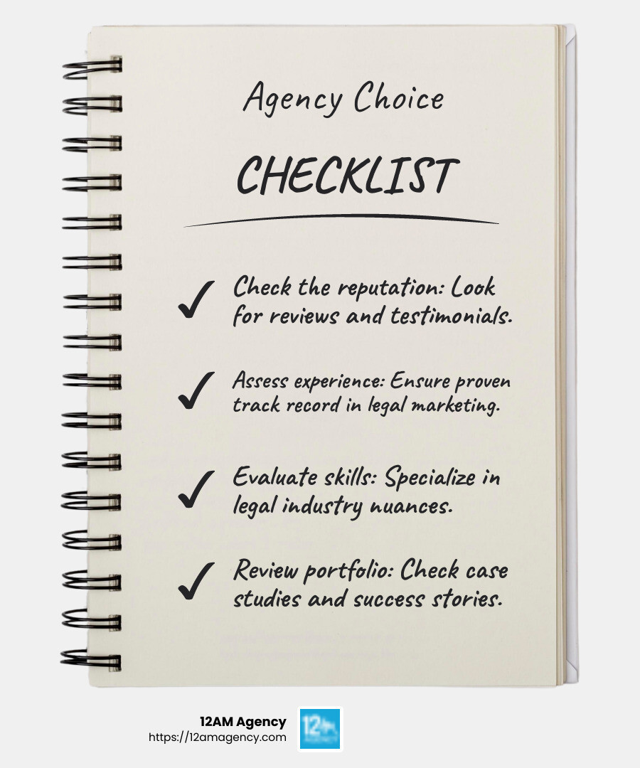 Client testimonial quote - legal marketing agency infographic checklist-notebook