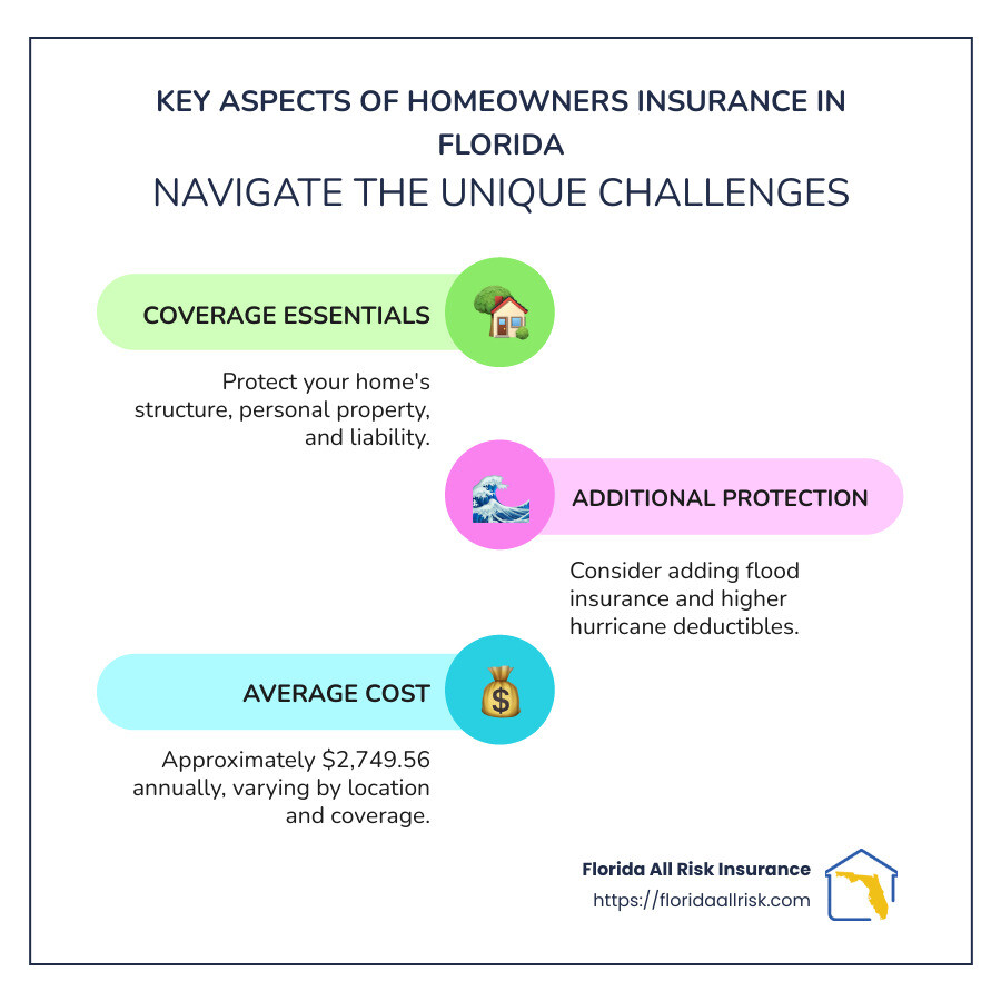 Infographic detailing insurance coverage and costs for Florida homeowners insurance - homeowners insurance Florida infographic infographic-line-3-steps-colors