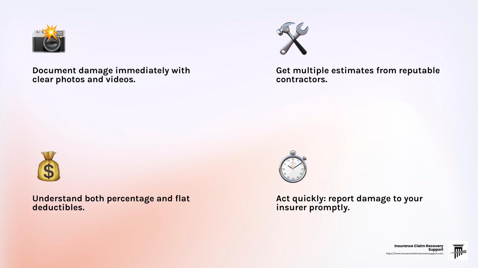 From Hail to High Winds: Understanding Your Insurance Claims 3 Understanding Deductibles - Weather damage insurance claims infographic 4_facts_emoji_light-gradient
