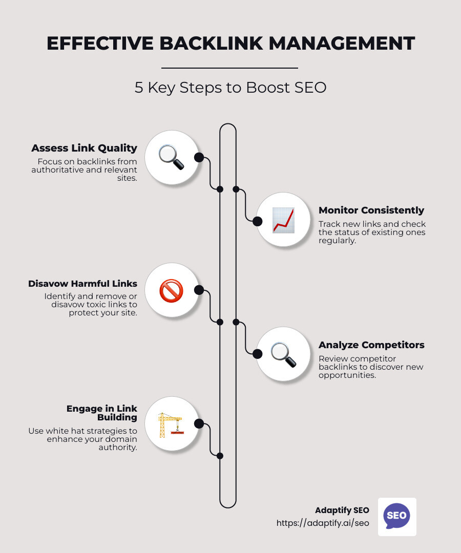 Infographic detailing key steps in managing backlinks effectively - how to manage your backlinks infographic infographic-line-5-steps-neat_beige