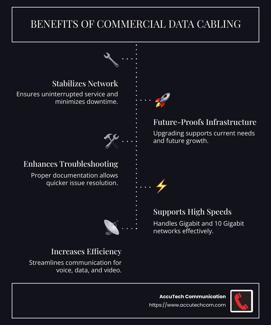 Structure of commercial data cabling infographic - commercial data cabling infographic infographic-line-5-steps-dark