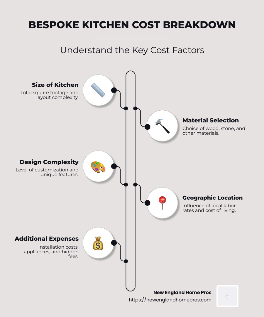 Detailed breakdown of bespoke kitchen cost by size and design complexity - bespoke kitchen cost infographic infographic-line-5-steps-neat_beige