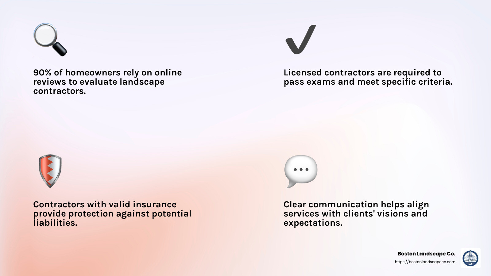 Client reviews and ratings can provide insight into a contractor's reliability and quality of work. - landscape contractor infographic 4_facts_emoji_light-gradient