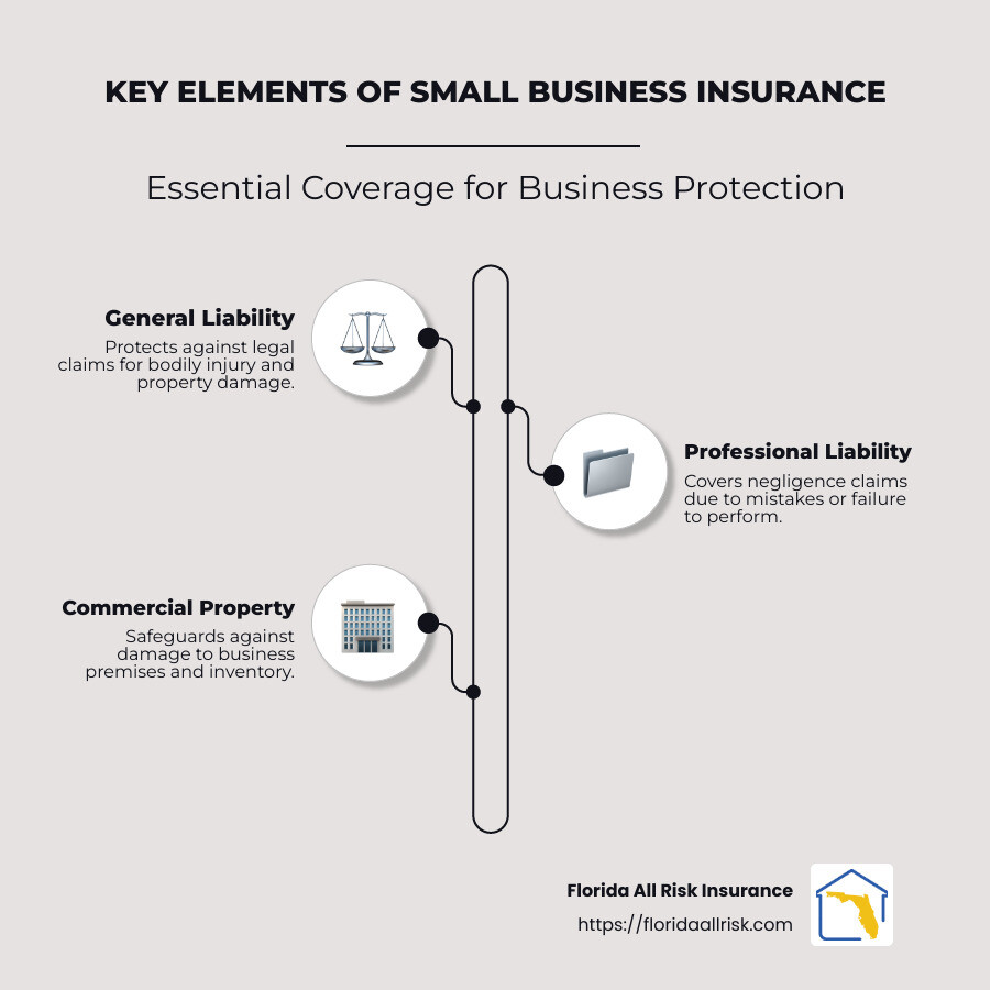 2a4fe483e4f90f1f53d1adcc40d0d2742e42f211 Insure Your Future: A Step-by-Step Guide to Business Insurance for Small Enterprises Get comprehensive business insurance for small businesses. Learn types, costs, and steps to protect your venture effectively. Key elements of small business insurance - business insurance for small businesses infographic infographic-line-3-steps-neat_beige