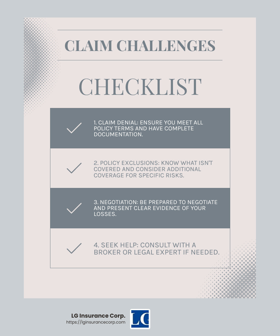 Challenges in Business Insurance Claims - business insurance claims miami fl infographic checklist-light-blue-grey