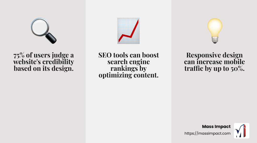 SEO tools can significantly improve your site's visibility in search engines. - creator web site infographic 3_facts_emoji_grey