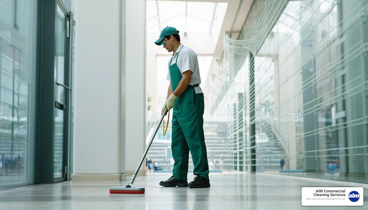 Trained professionals using specialized equipment - commercial building cleaning