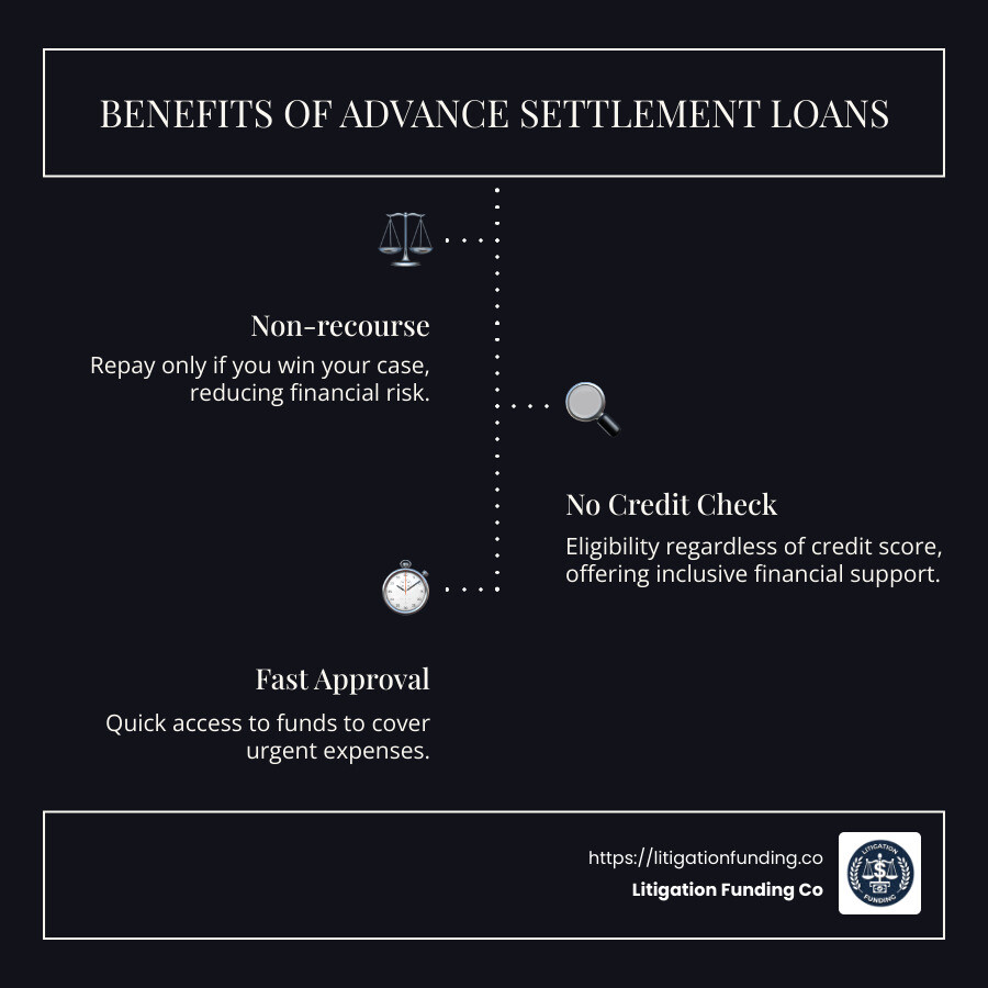 Benefits of Advance Settlement Loans Infographic - advance settlement loans infographic infographic-line-3-steps-dark