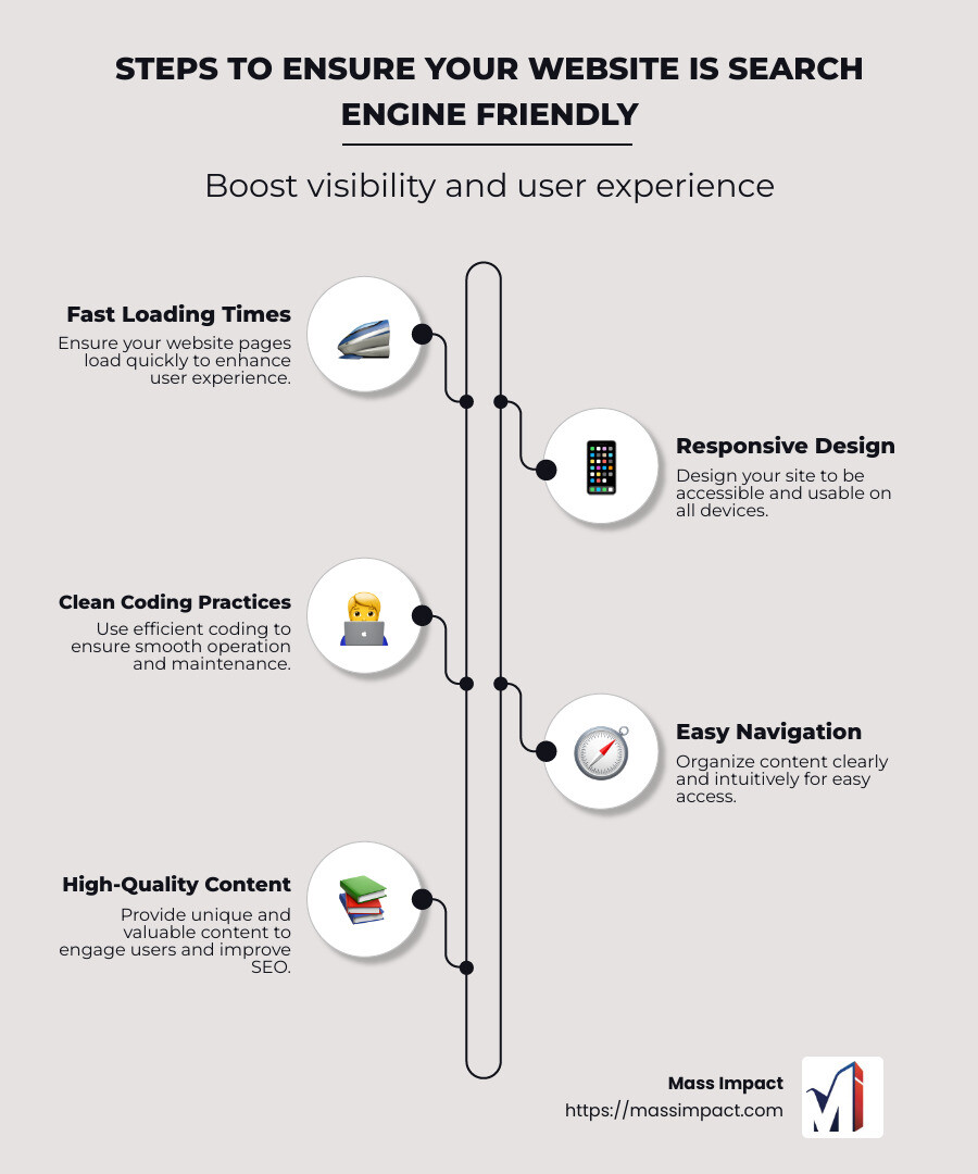 Guide to making a website search engine friendly - search engine friendly websites infographic infographic-line-5-steps-neat_beige
