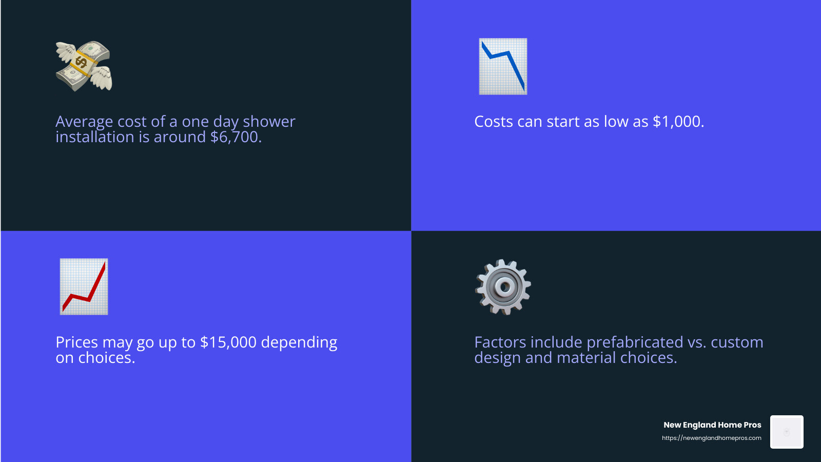 Average cost of one day shower installation - one day shower installation infographic 4_facts_emoji_blue