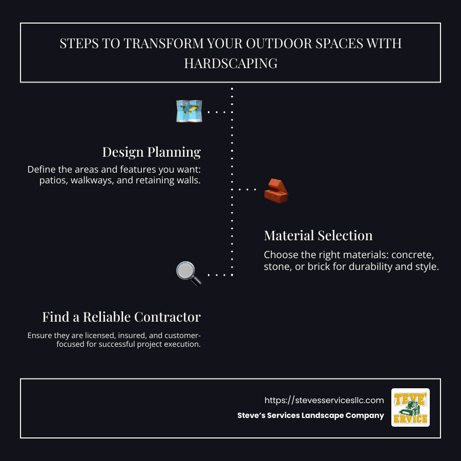 infographic on hardscaping services - Hardscaping Services infographic infographic-line-3-steps-dark