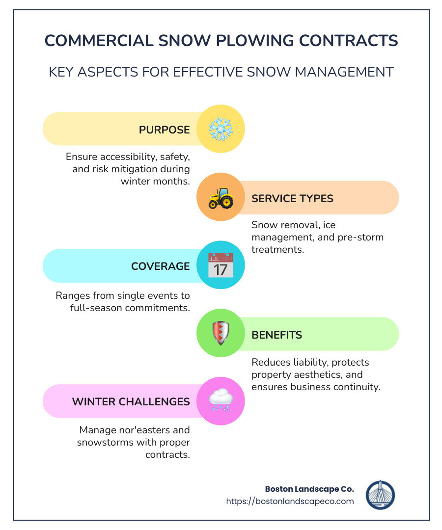 Overview of Commercial Snow Plowing Contracts - commercial snow plowing contracts infographic infographic-line-5-steps-colors