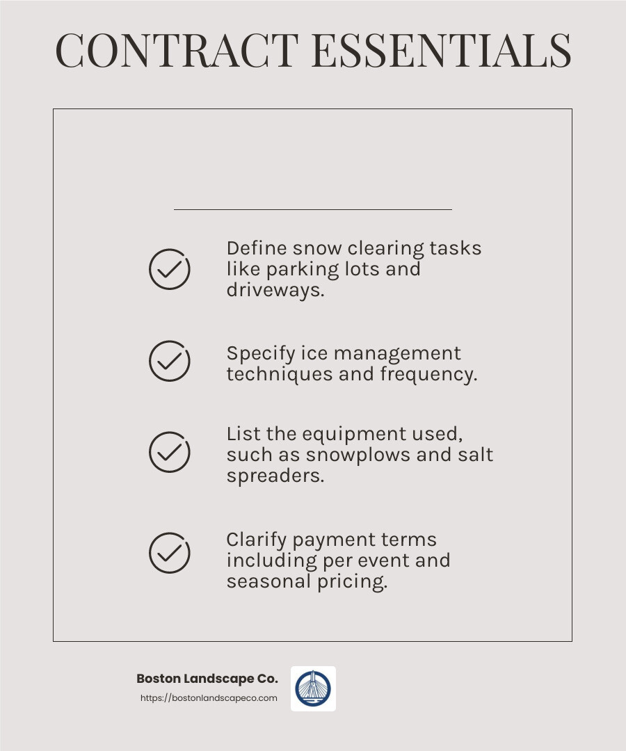 Key Elements of a Snow Plowing Contract - commercial snow plowing contracts infographic checklist-light-beige