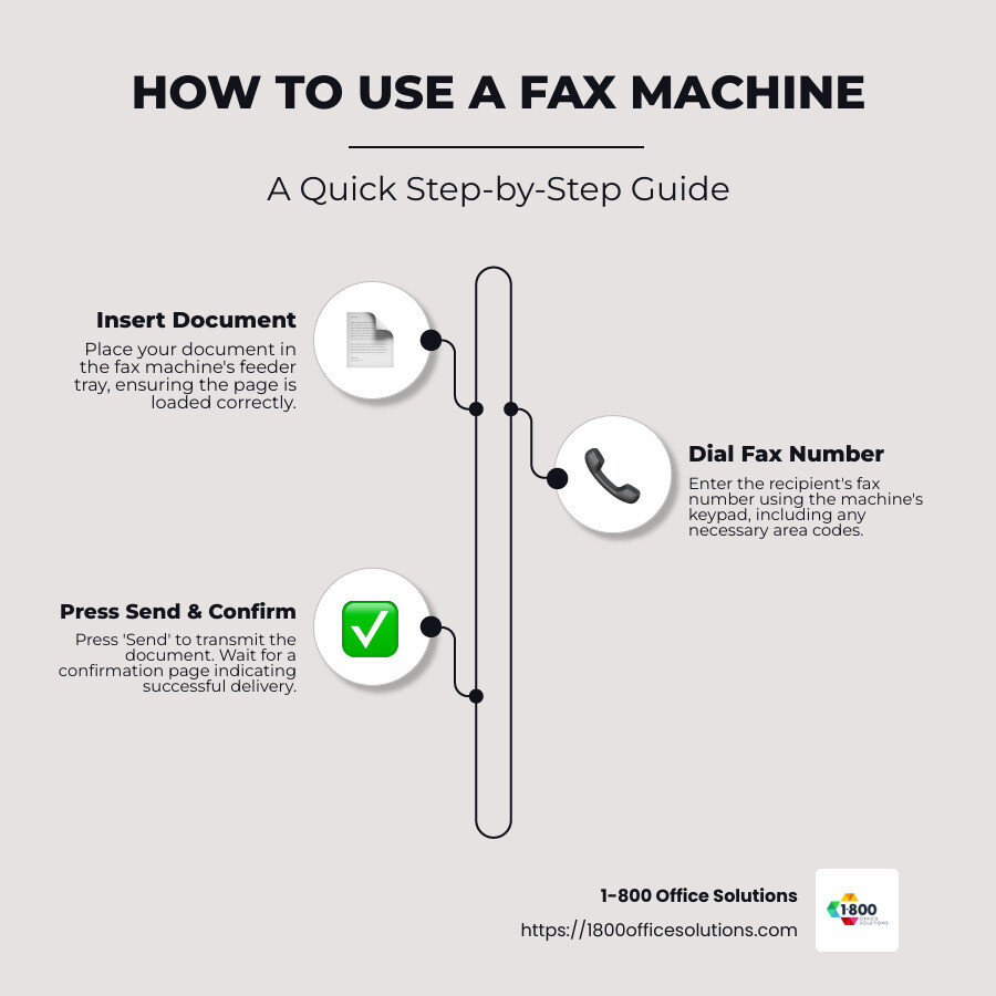 Overview of fax machine steps: loading document, dialing, sending, confirmation - how to use a fax machine infographic infographic-line-3-steps-neat_beige