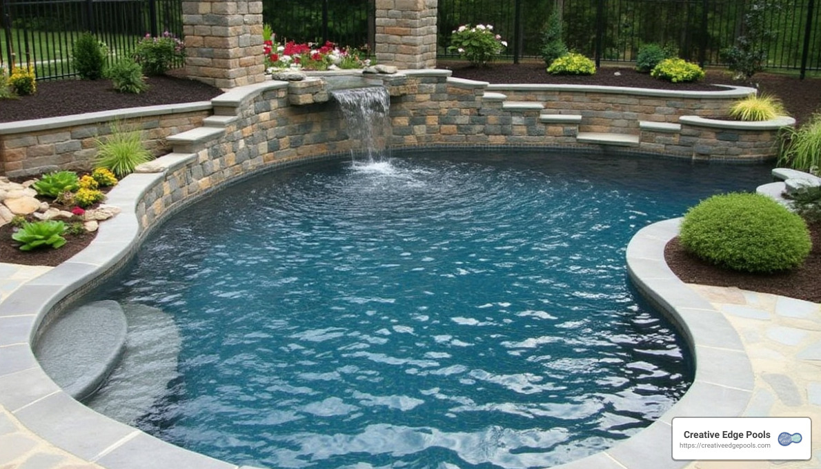 Custom pool design with waterfall feature - inground pools nh