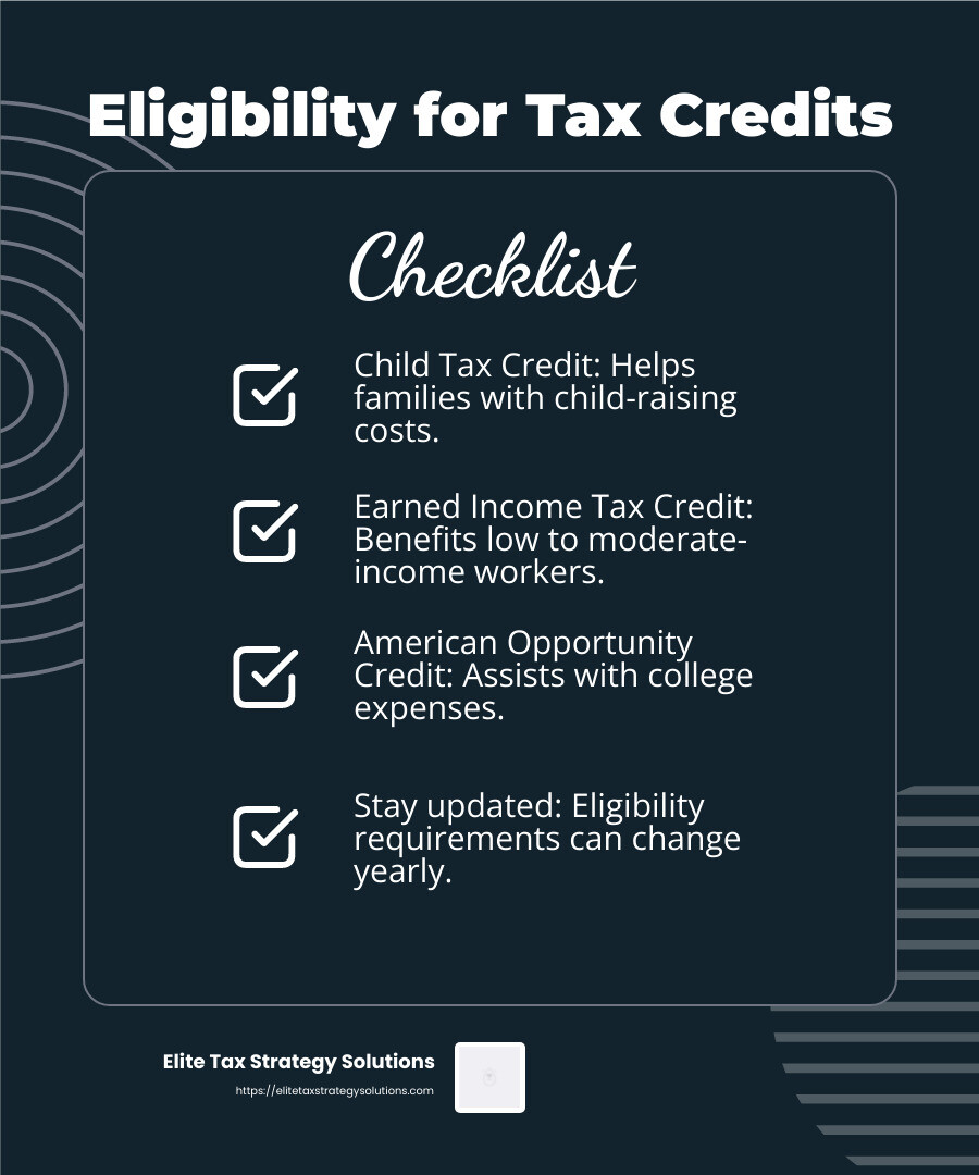 Eligibility Requirements for Tax Benefits - benefits of tax planning infographic checklist-dark-blue