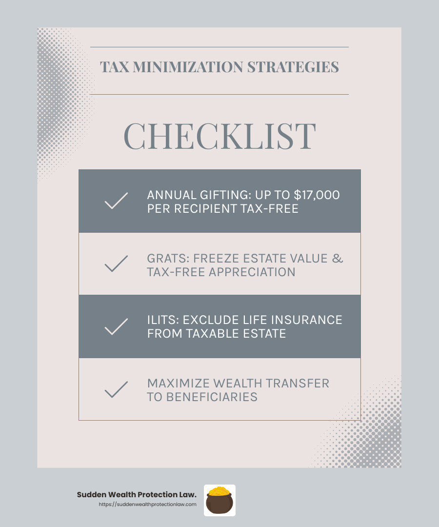 Tax minimization strategies can help preserve your wealth for future generations. - Advanced estate planning strategies infographic checklist-light-blue-grey Tax minimization strategies can help preserve your wealth for future generations. - Advanced estate planning strategies infographic checklist-light-blue-grey