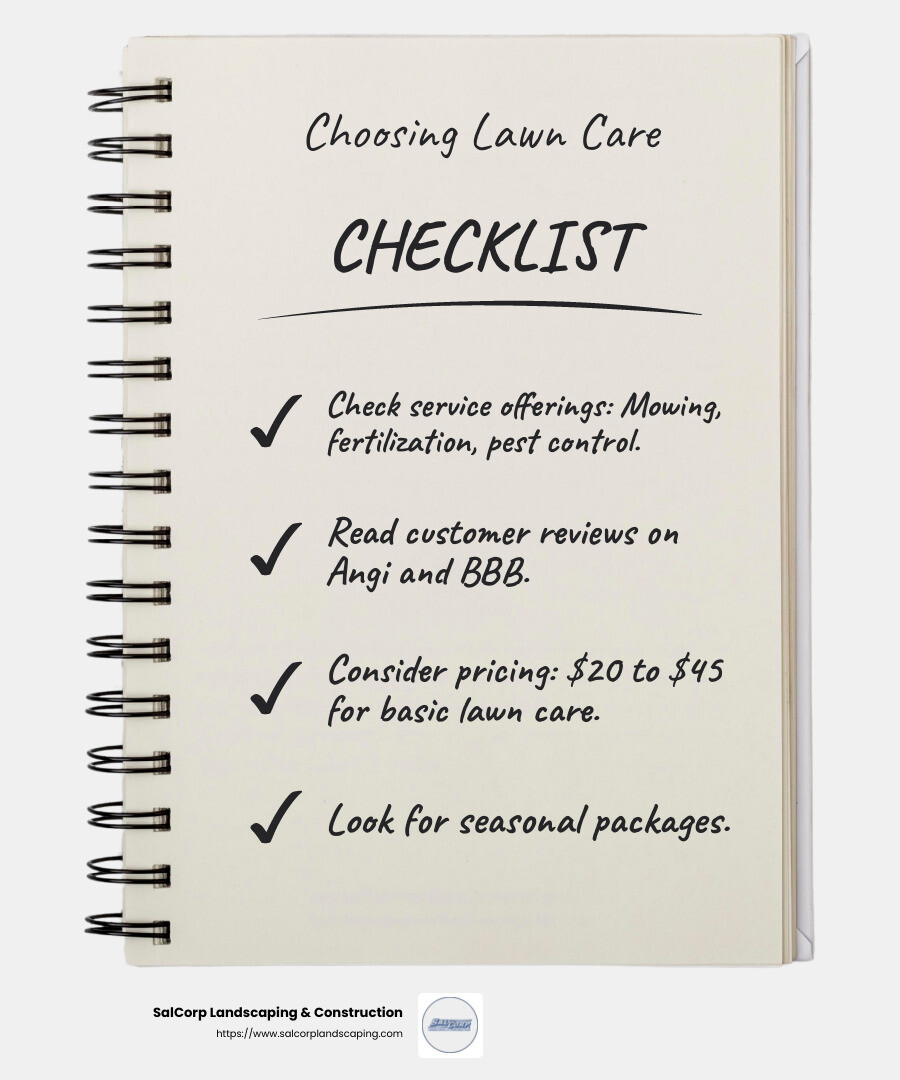 Customer reviews can guide your choice of lawn care service. - local lawn care services infographic checklist-notebook